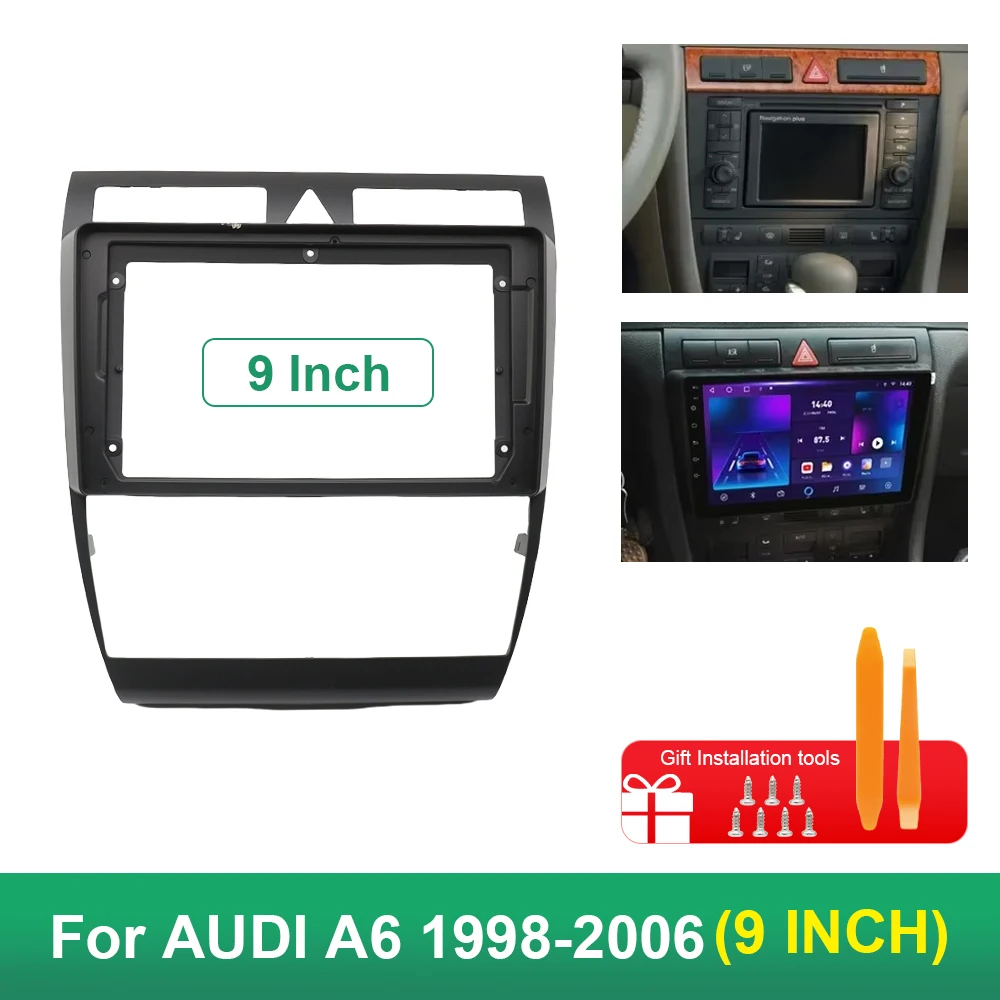 Car Radio Fascia Frame For 2004 AUDI A6 9 inch Stereo Panel Wire Harness Power Cable Adapter Canbus Decoder