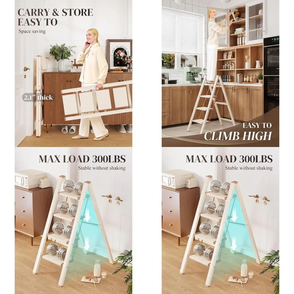 

Складной табурет-ступенька с широкими ступеньками, противоскользящая поверхность, алюминиевая конструкция, емкость 300 фунтов, отделка кремово-шоколада