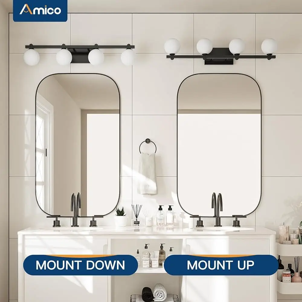 4-Light Vanity Lighting with Globe Glass Shade G9 Bulbs Durable Metal Bathroom Wall Fixtures Adjustable Up Down Installation