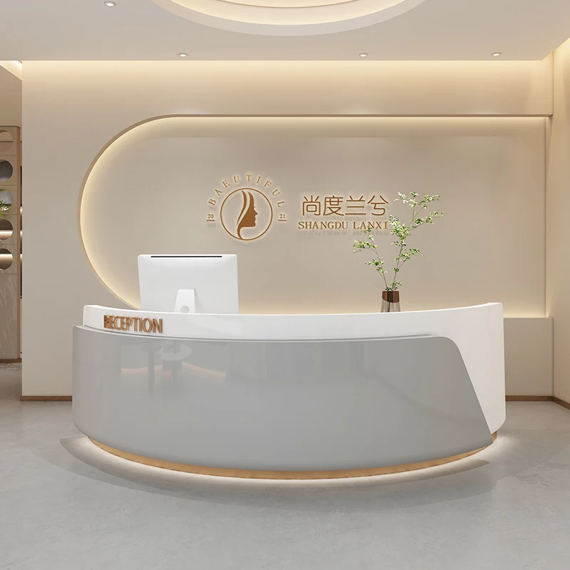 Illuminated Corner Reception Desks Stylish Light Modern Office Reception Desks Beauty Salon Mostrador Negocio Bar Furniture