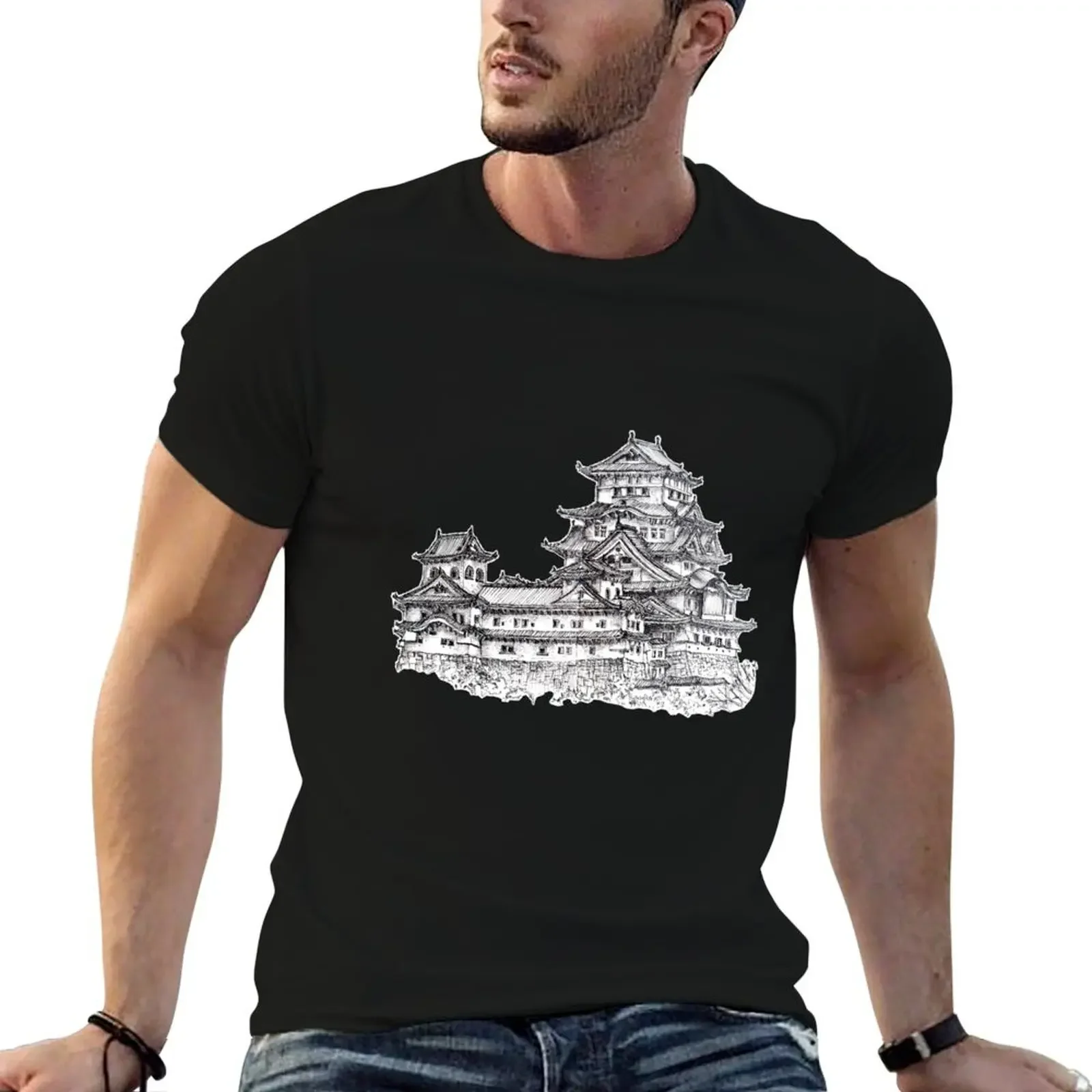 

Himeji Castle Japan Ink Artwork Illustration T-Shirt sweat oversized t shirt tops workout shirts for men