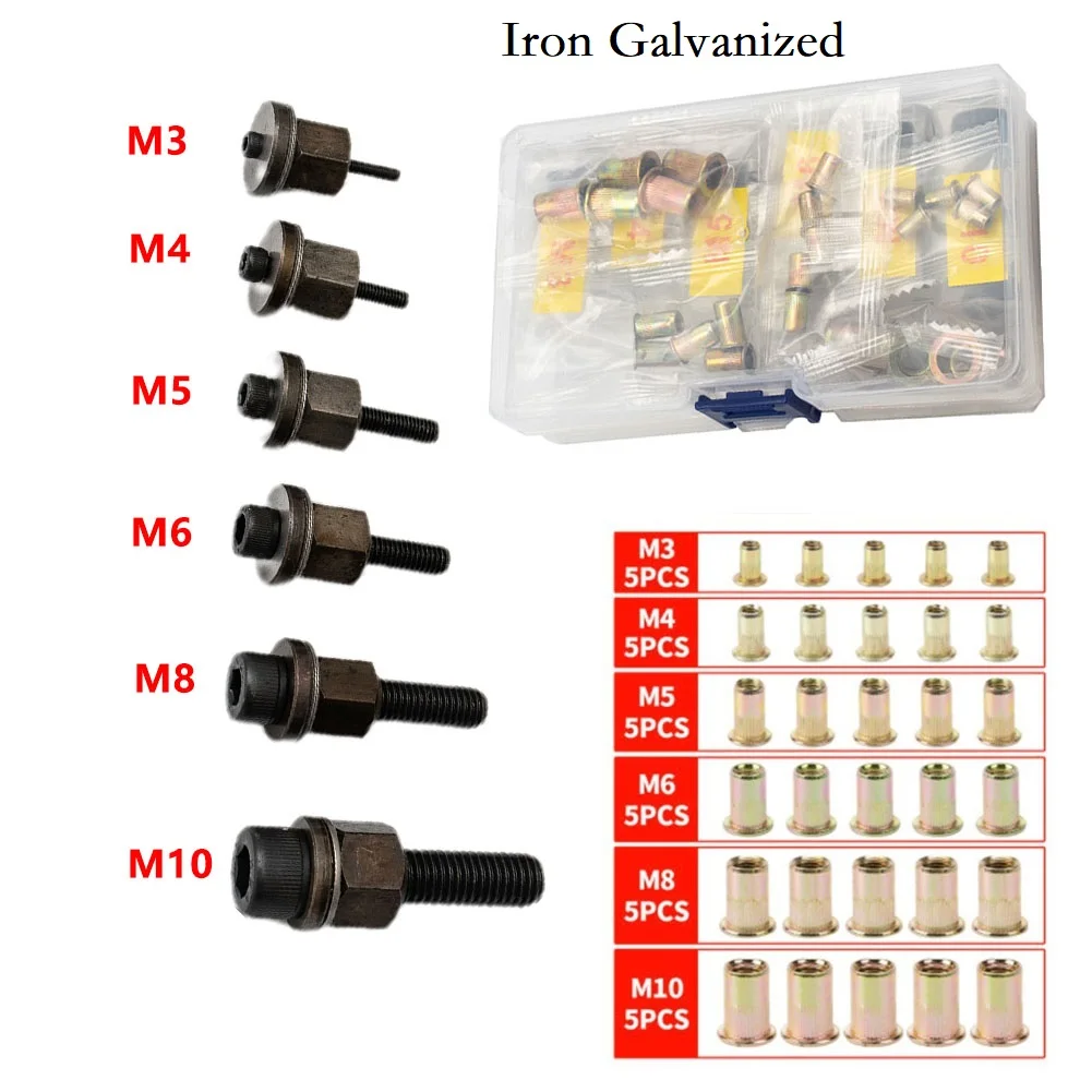 Kit d'outils de circulation de rivetage d'écrou, alliage d'aluminium, ensemble de fer galvanisé, installation simple, accessoires, 36 pièces par kit