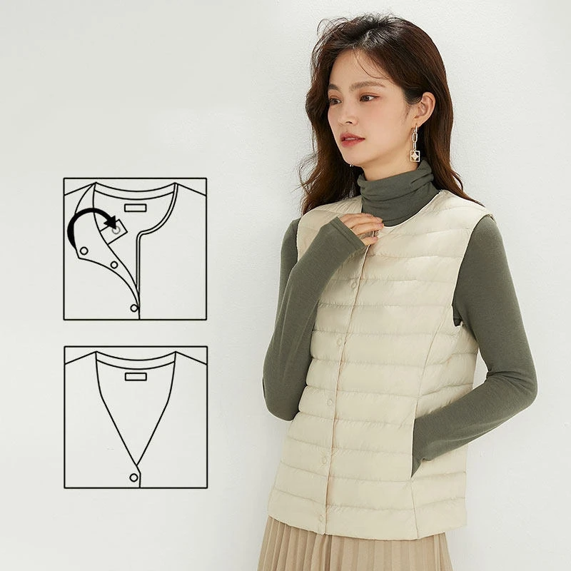 Women Sleeveless Puffer Vest Women\'s Ultra Light Down Vest Women Two Ways Waistcoat Portable Warm Sleeveless Winter Liner