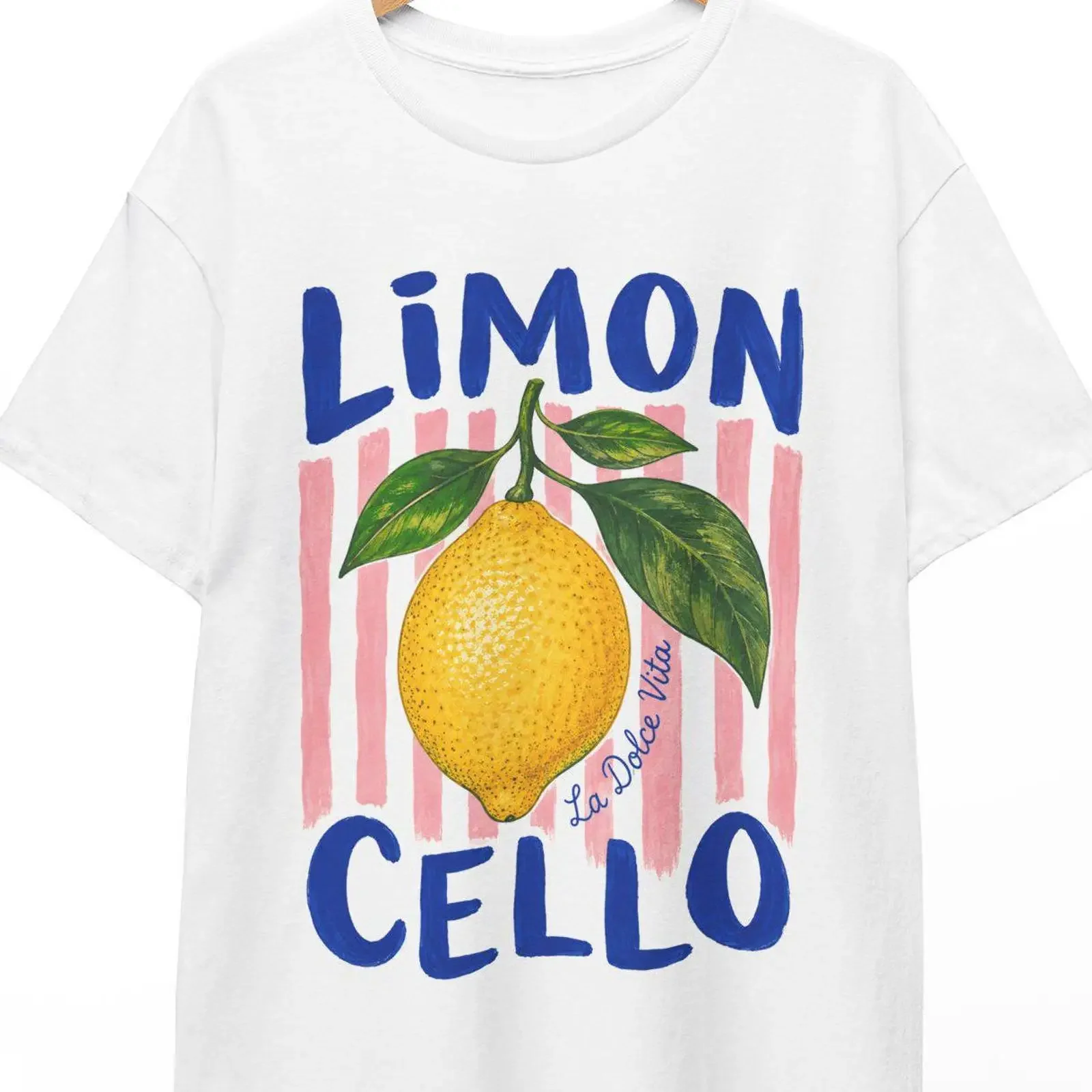 Limoncello La Dolce Vita T Shirt Pink Striped Italian Lemon Summer Italy Vacation  vintage Washed fashion Casual Stylish