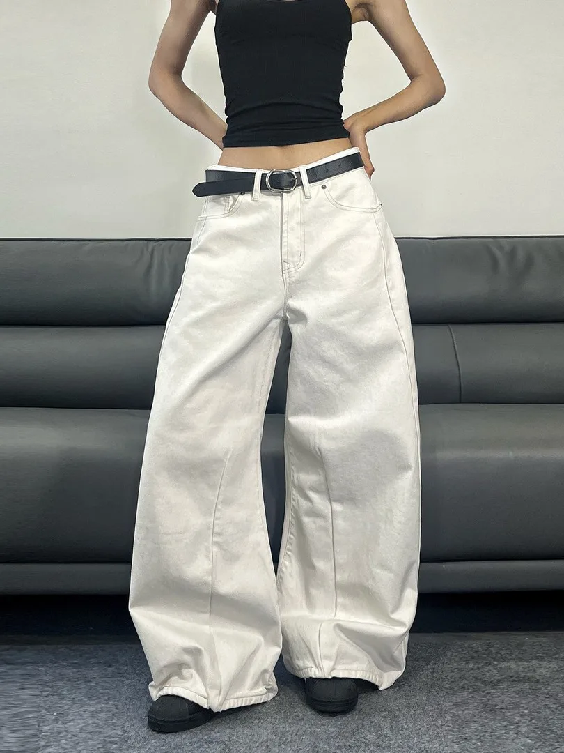 

Белые широкие джинсы JADEQILIN свободного кроя с матовым пэчворк-дизайном в американском стиле, длинные брюки для весны, лета и осени