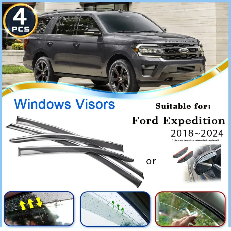 Window Visor Rain Guards For Ford Expedition U553 2018~2024 Car Deflectors Windshield Rain Eyebrow Awning Trims Car Accessories