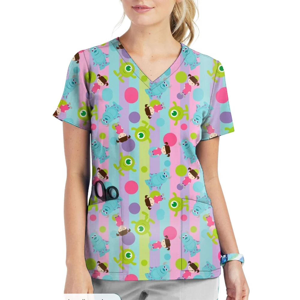 Toy Story 4-verplegingswerk Scrub Dames met korte mouwen V-hals Kliniek Verpleegstersuniform Beschermende kleding Zorgwerknemer Lab Tops