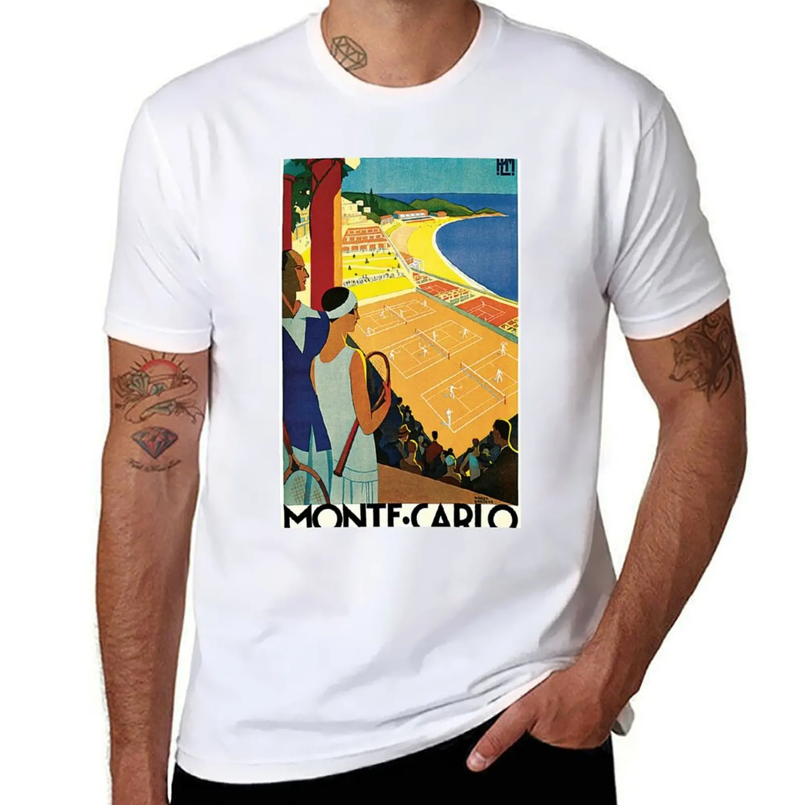

1920s Vintage Monte Carlo Tennis Travel Ad T-Shirt t shirt men 100% cotton luxury brand man t shirt designer T-Shirt
