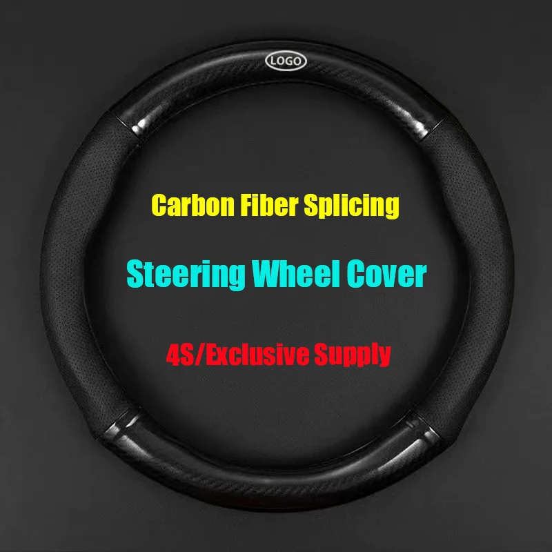 38cm Car Steering Wheel Cover Genuine Leather Carbon Fiber Non-slip For Skoda Octavia Kodiaq Karoq Superb Rapid Combi A7 Yeti