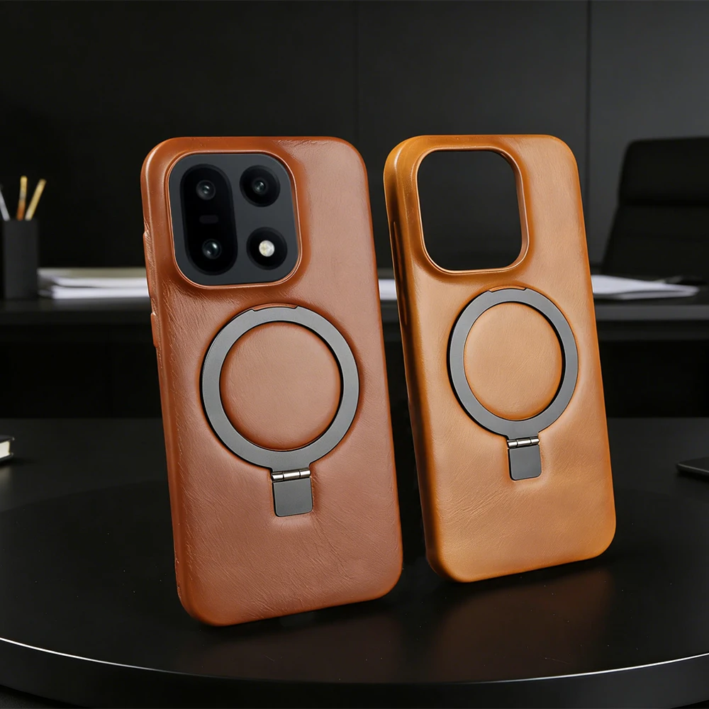 

Magnetic Bracket Genuine Leather Case For OnePlus 15 13T 13S 12 11 Nord N100 CE3 7T Ace 5 3 Pro Phone Case Back Cover Stand Ring