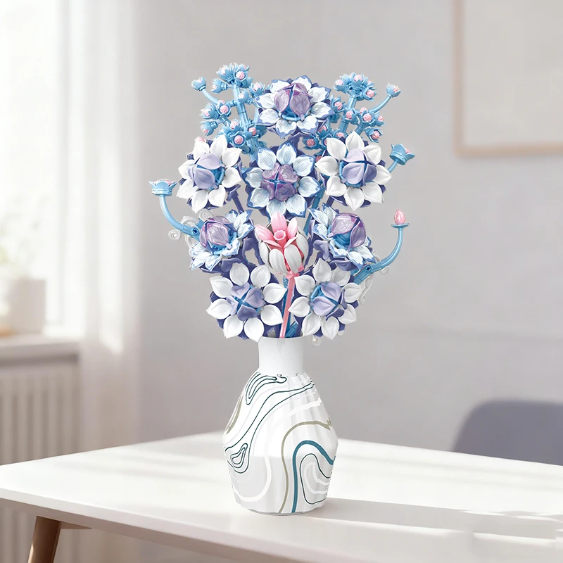 

Snow Lotus Bouquet Building block everlasting flower living room decoration toy MOC Valentine's Day and Christmas gift