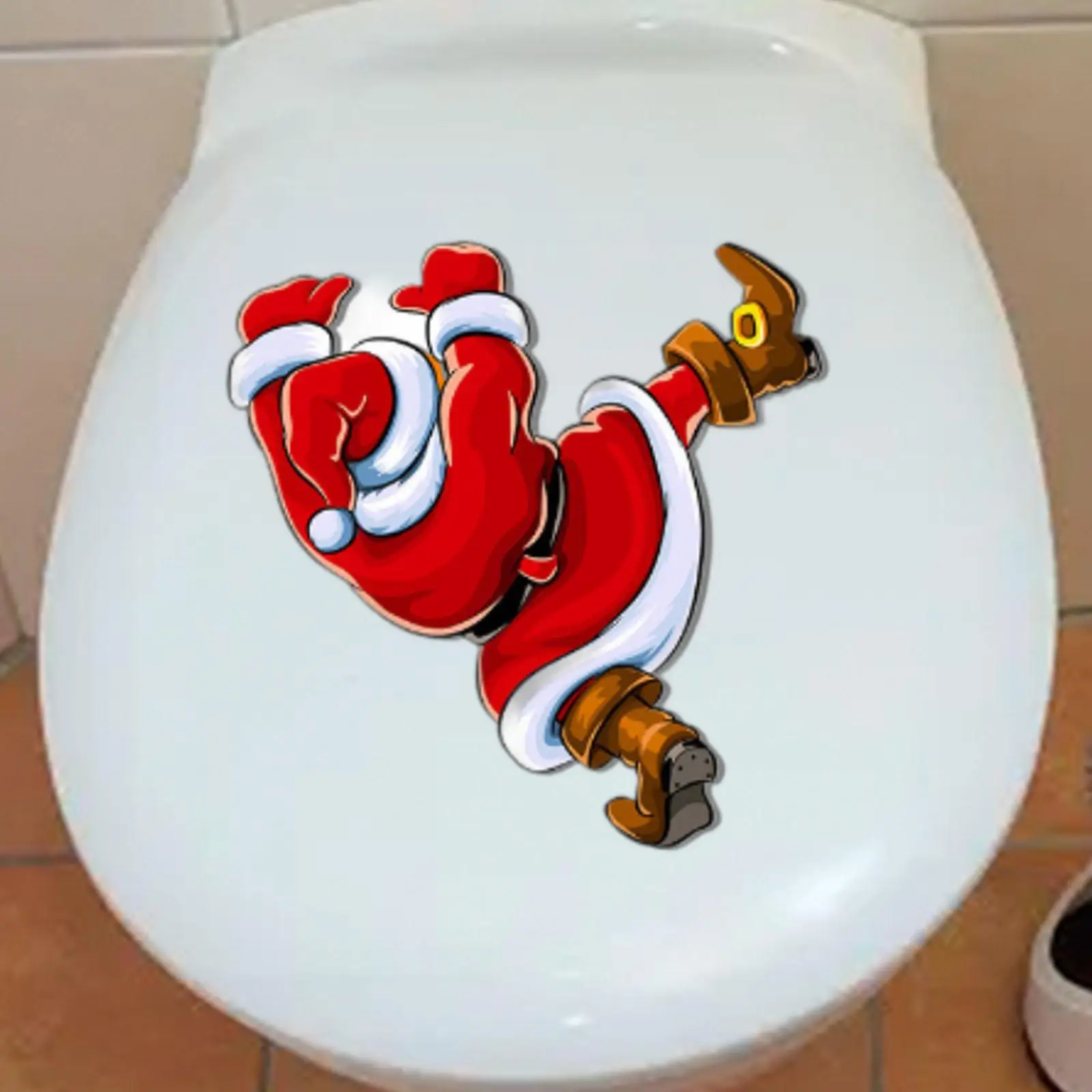Santa Claus Toilet Sticker Christmas Decoration Cartoon PVC Toilet Seat Lid Sticker for Cistern Door Lavatory Washroom Kitchen