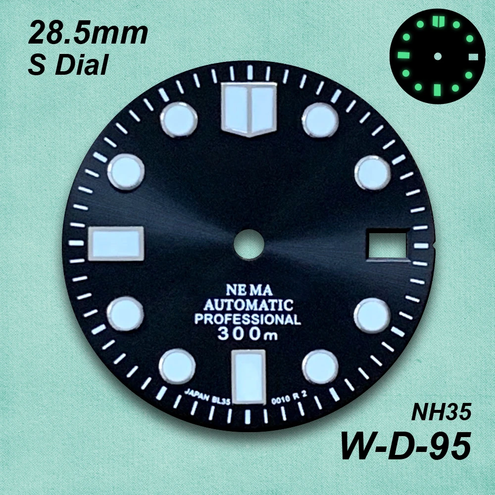 28.5mm S Dial Sunray SUB Enamel DIal Suitable for NH35/NH36/4R/7S Movement Green Luminous Watch Modification Accessories