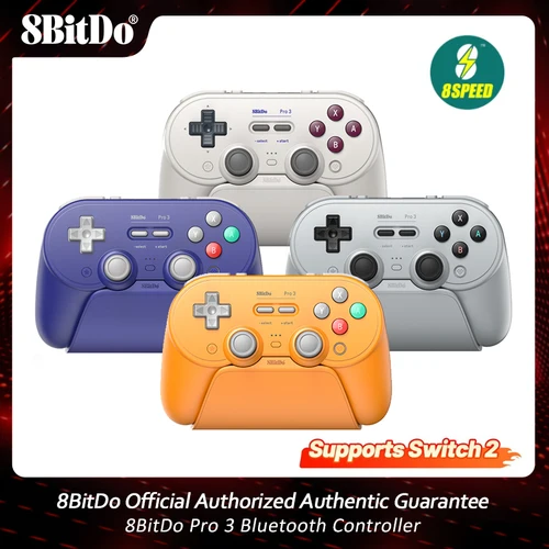 Controlador Bluetooth 8BitDo Pro 3 para Nintendo Switch 1/2, Windows, Apple, SteamOS, Android con joysticks TMR, base de carga