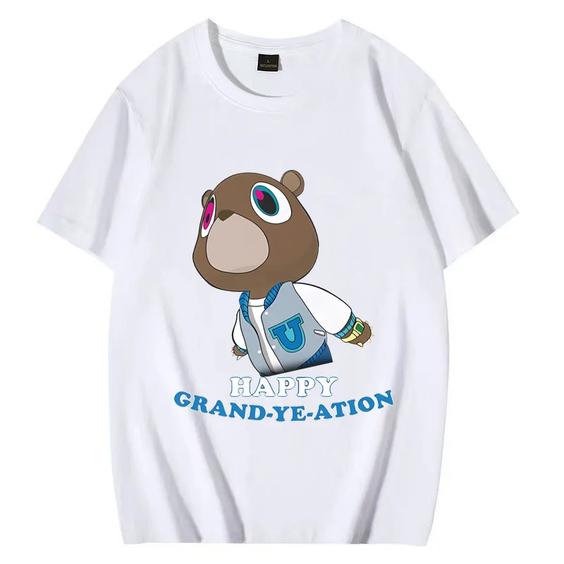 Bear Kanye West Happy Grand Ye-ation Fashion Graphics T Shirt Men Women ' s Oversized streetwear Short Sleeve Cotton Unisex Tee