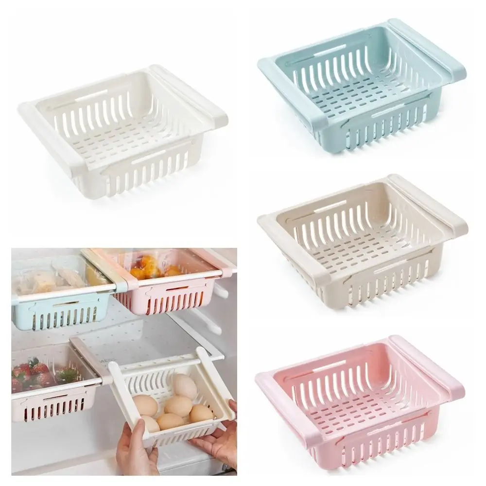 Retractable Drawer Storage Rack Keep Fresh Anti-collision Refrigerator Storage Basket Save Space Pull-out box storage