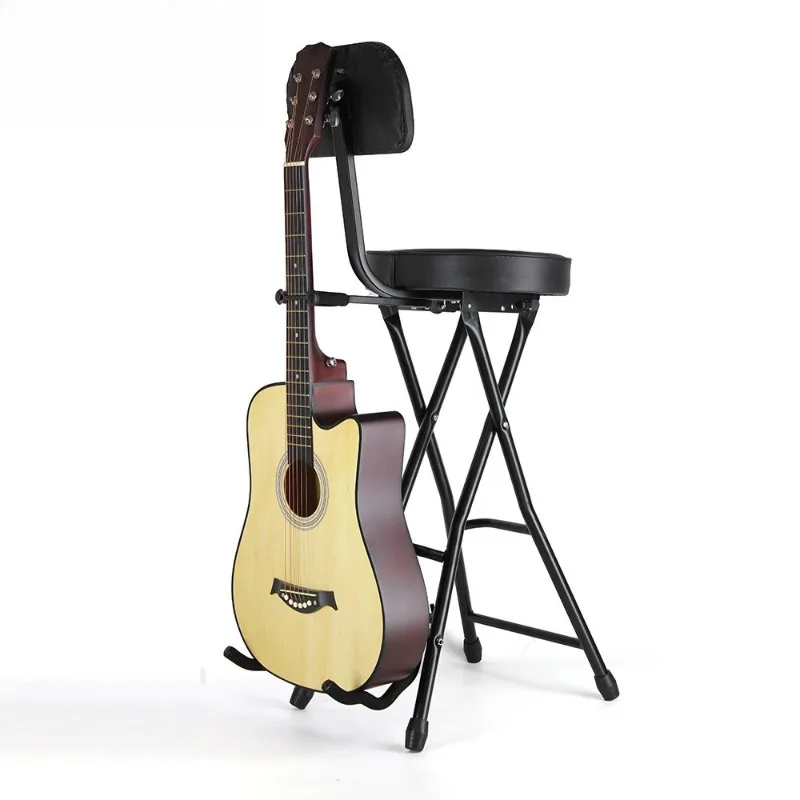 Metal Sponge Guitar Stool Foldable Non-slip Stable Backrest High-footed Electric Guitar Stool Musical Instrument Accessories