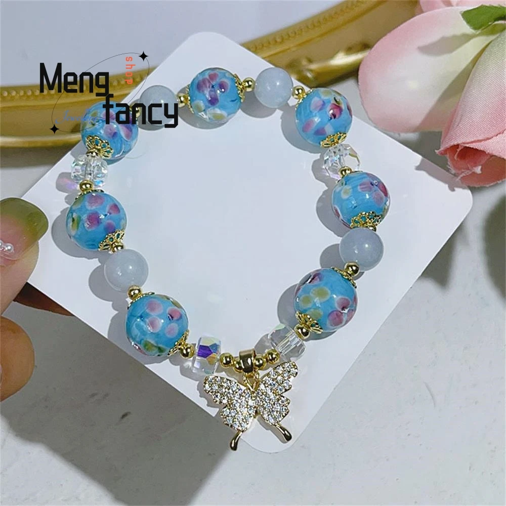 New Female Micro Inset Delicate Butterfly Pendant Super Flash Crystal String Hand Bracelet Exquisite Popular Fashion Jewelry