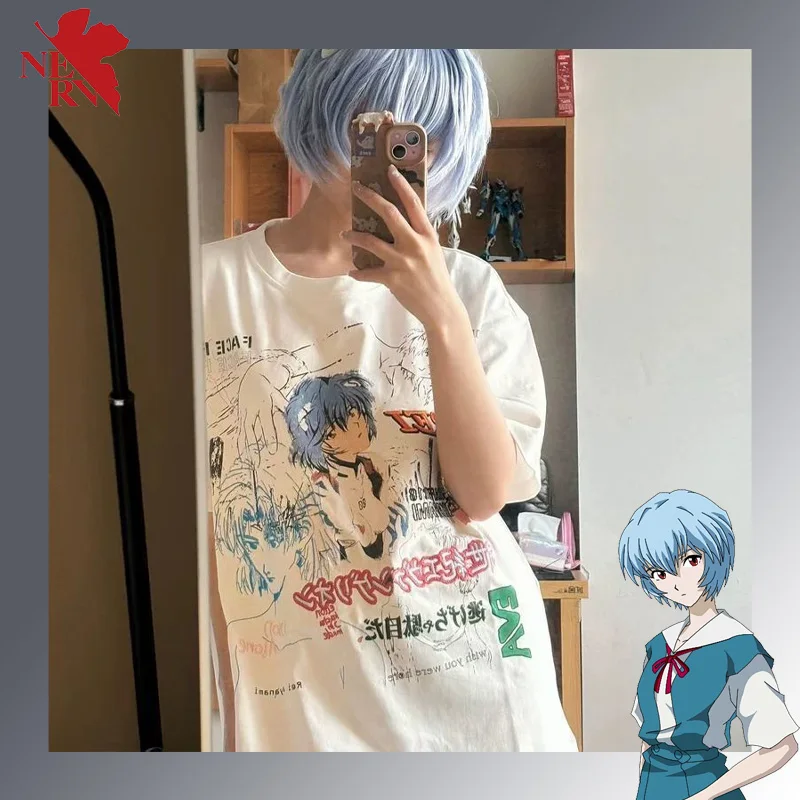 Evangelion Ayanami Rei аниме футболка с принтом с короткими рукавами для пар косплей ретро уличная повседневная мужская женская футболка одежда топ