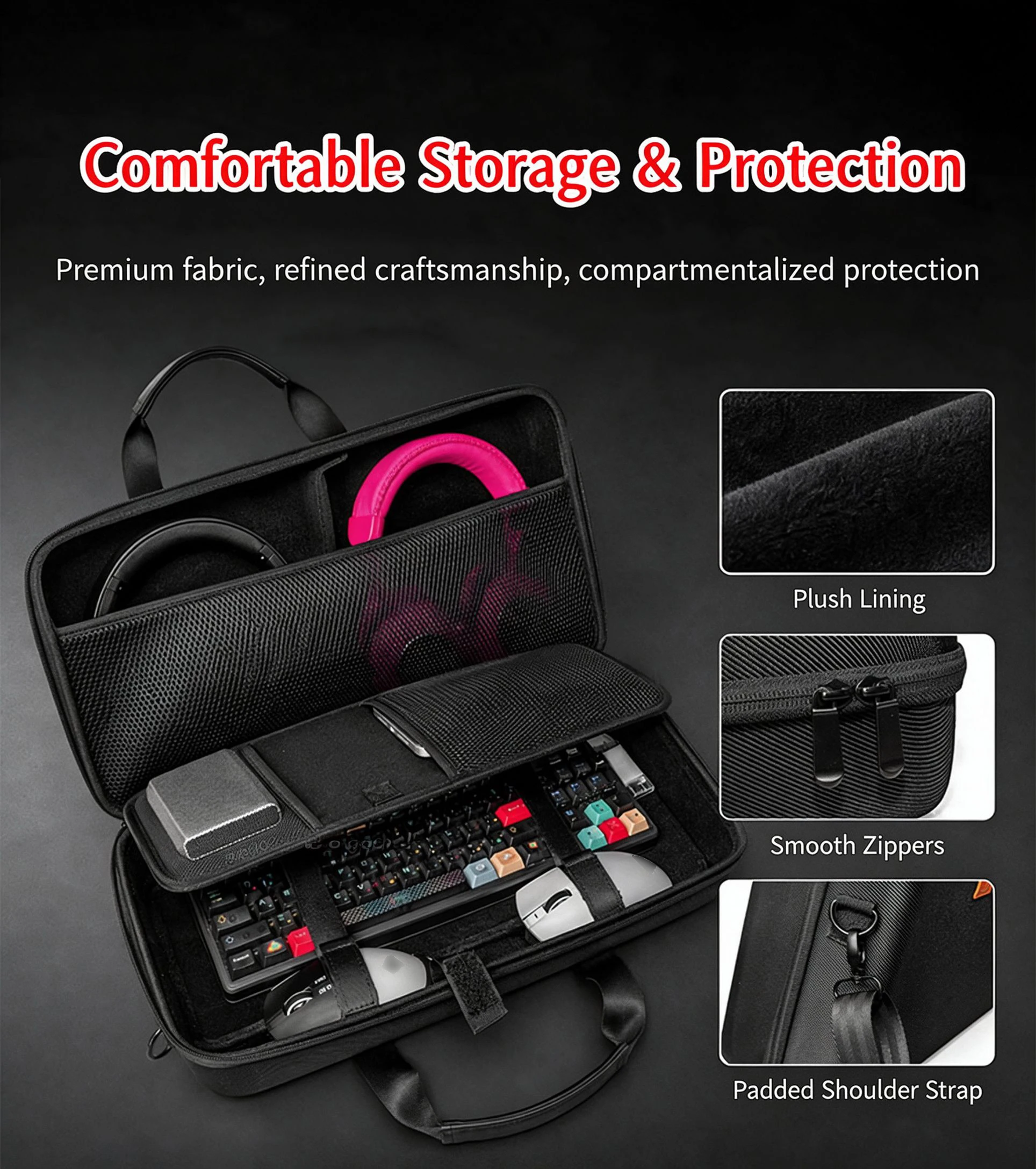 Hard EVA Storage Bag for 87-Key Keyboard, Mouse, Headphones Tablet Box Portable for Logitech Esports Peripherals Carrying Case