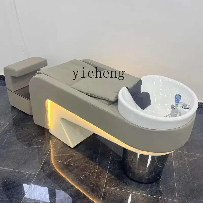 ZC barber shop high-end ceramic basin shampoo bed hair salon hair salon special stainless steel half lying hair flush bed