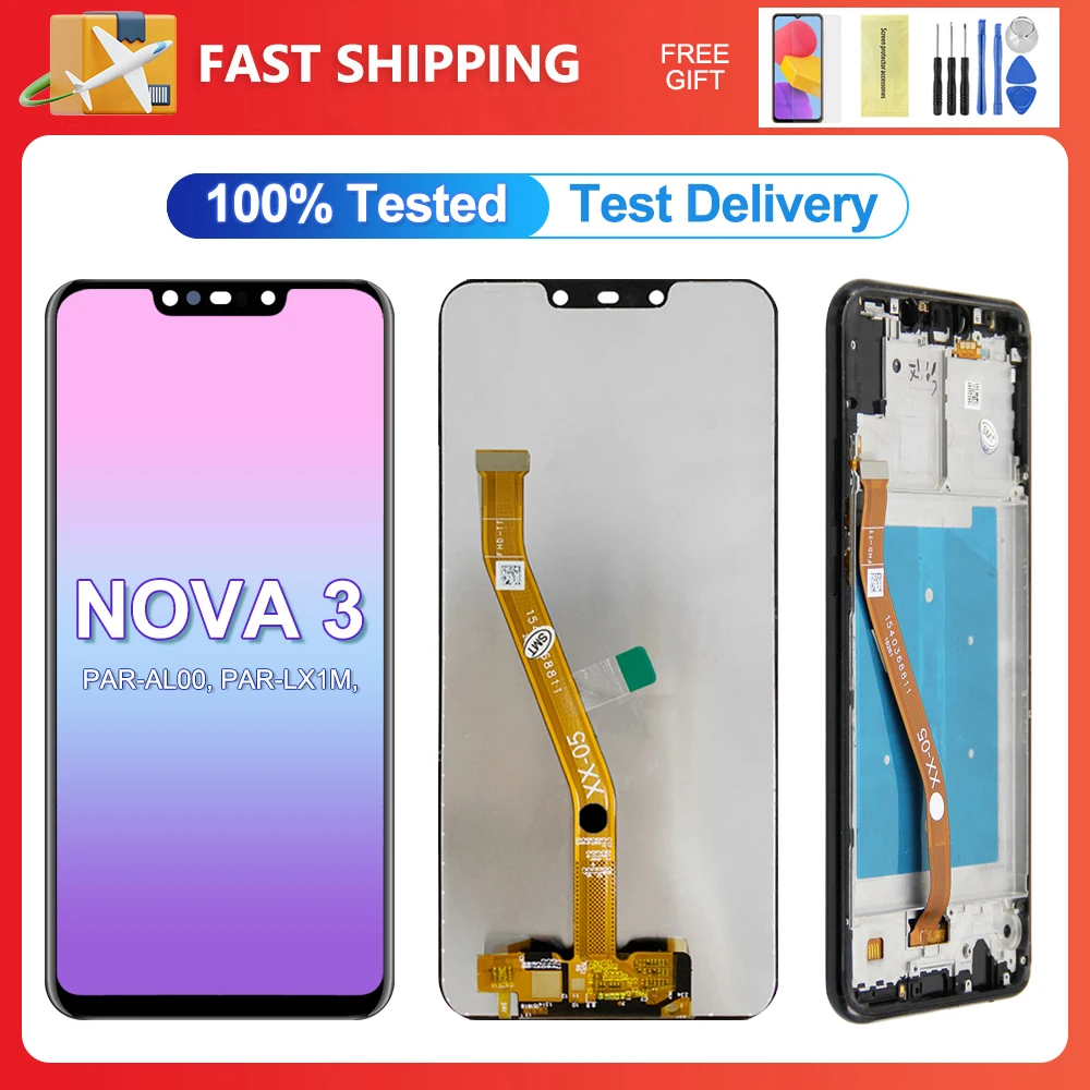 For HUAWEI Nova 3 6.3''For Nova3 PAR-AL00 LX1M LX1 LX9 TL20 LCD Display Touch Screen Digitizer Assembly Replacement