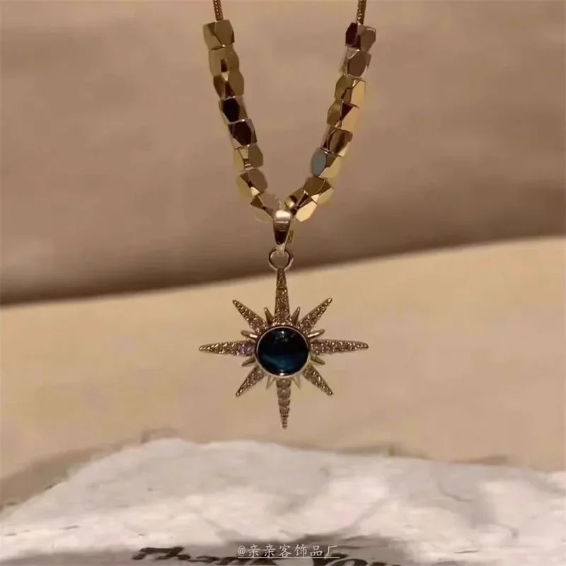 Dreamy Blue Face~Cosplay Blue Zircon Pendant Necklace for Women 2025 New High end Fashion Versatile Clavicle Chain