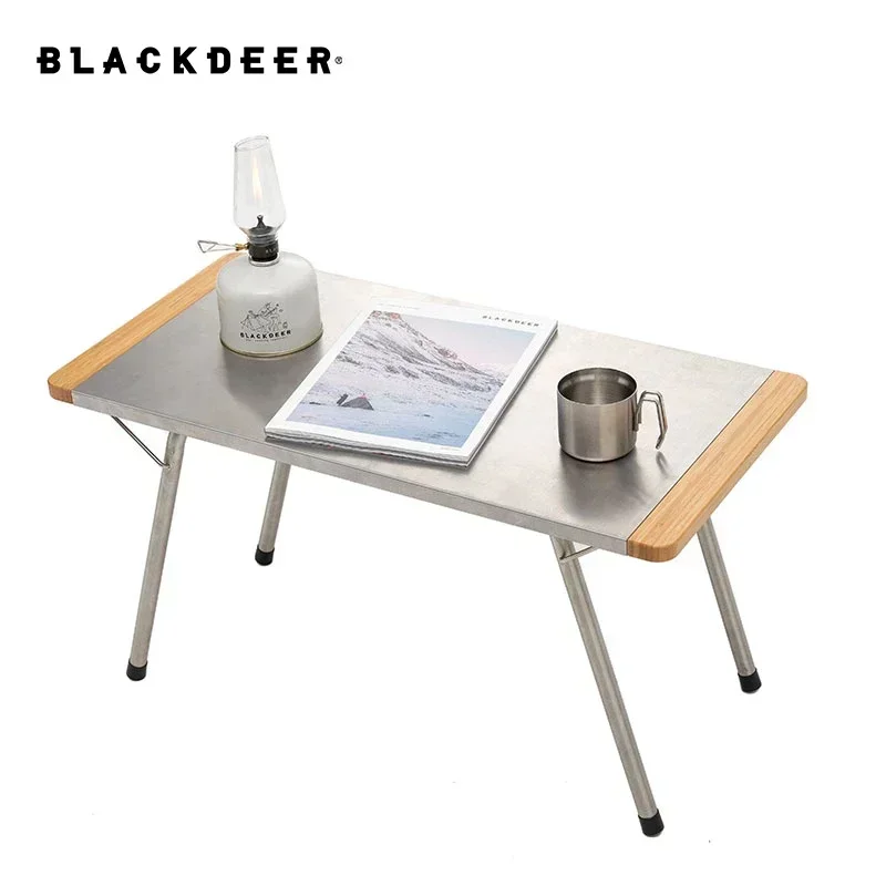 BLACKDEER Bamboo Stainless Steel Folding Table Portable with Carry Bag BBQ Stable Frame for Outdoor Camping Ultralight