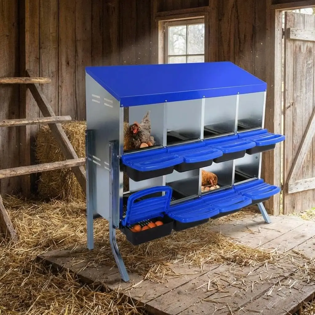 Chicken Nesting Boxes for Chickens, 8 Compartments Metal Roll Away Nest Box with Legs for Chicken Coop, Eggs Laying Boxes with Removable Lid, 2 Layer for Chicken Coops, Duck Coops and Hens