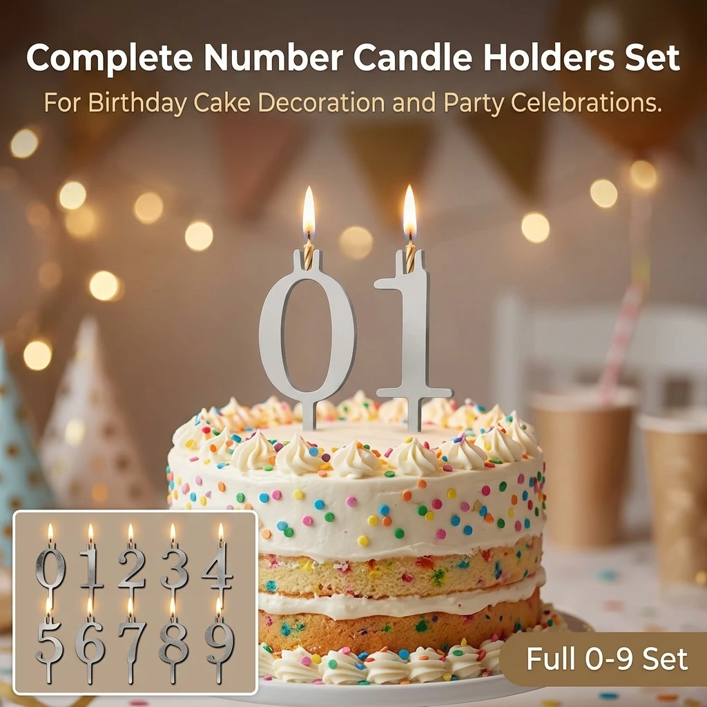 Holiday Candle Set - Stainless Steel Number Birthday Candle Holders