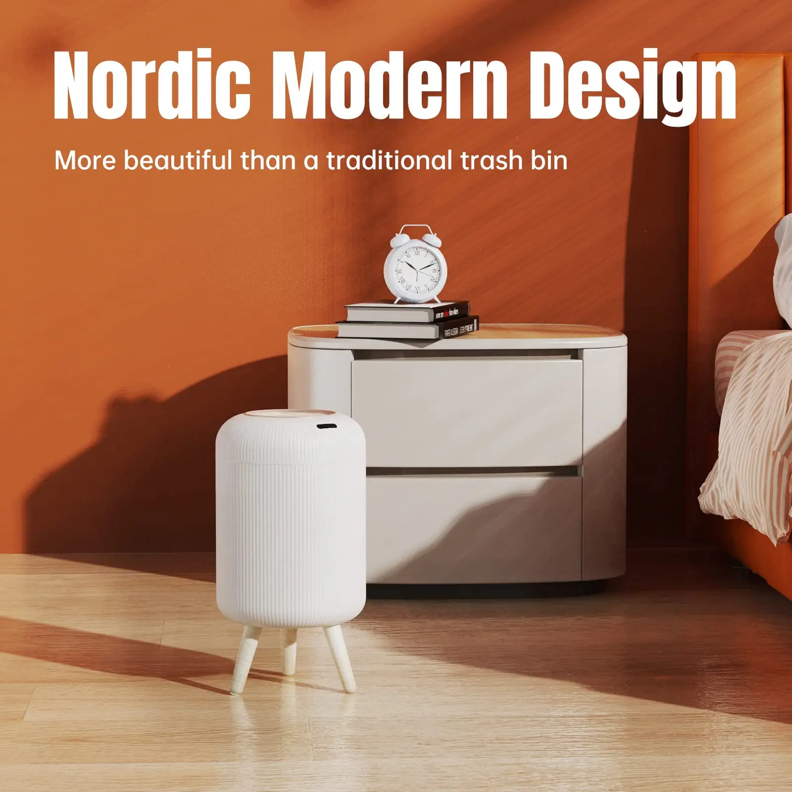 Motion Sensor Modern Office Trash Can,Touchless Round Nordic Trash Can,Motion Sensor Waterproof Garbage Can for Bathroom,Bedroom