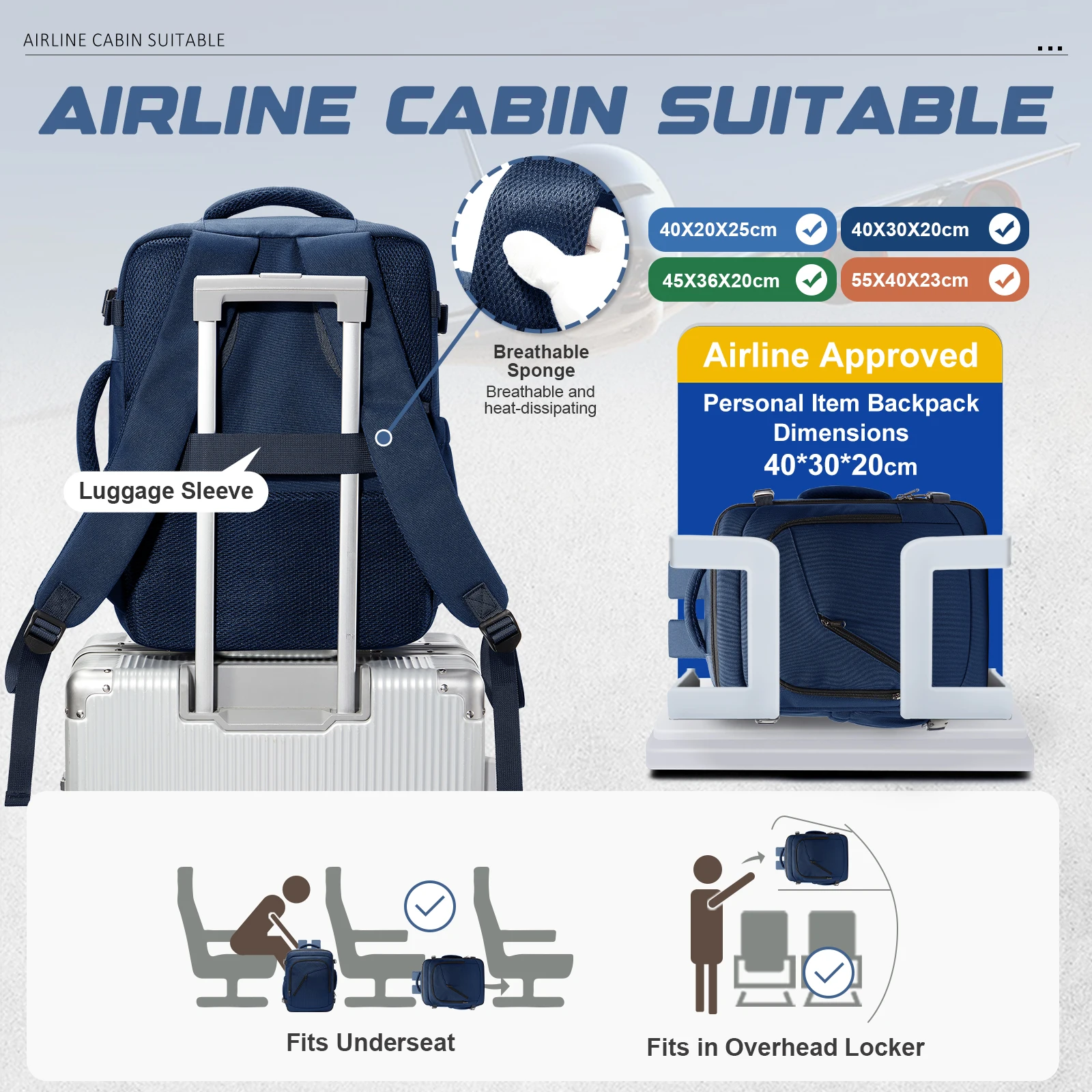 라이언에어 40x30x20 여행용 백팩 기내용 플라이 백 인케이스 백팩, 휴대 가능한 백팩, 남성 비즈니스 백팩 노트북 가방 좌석 아래 수납 가능