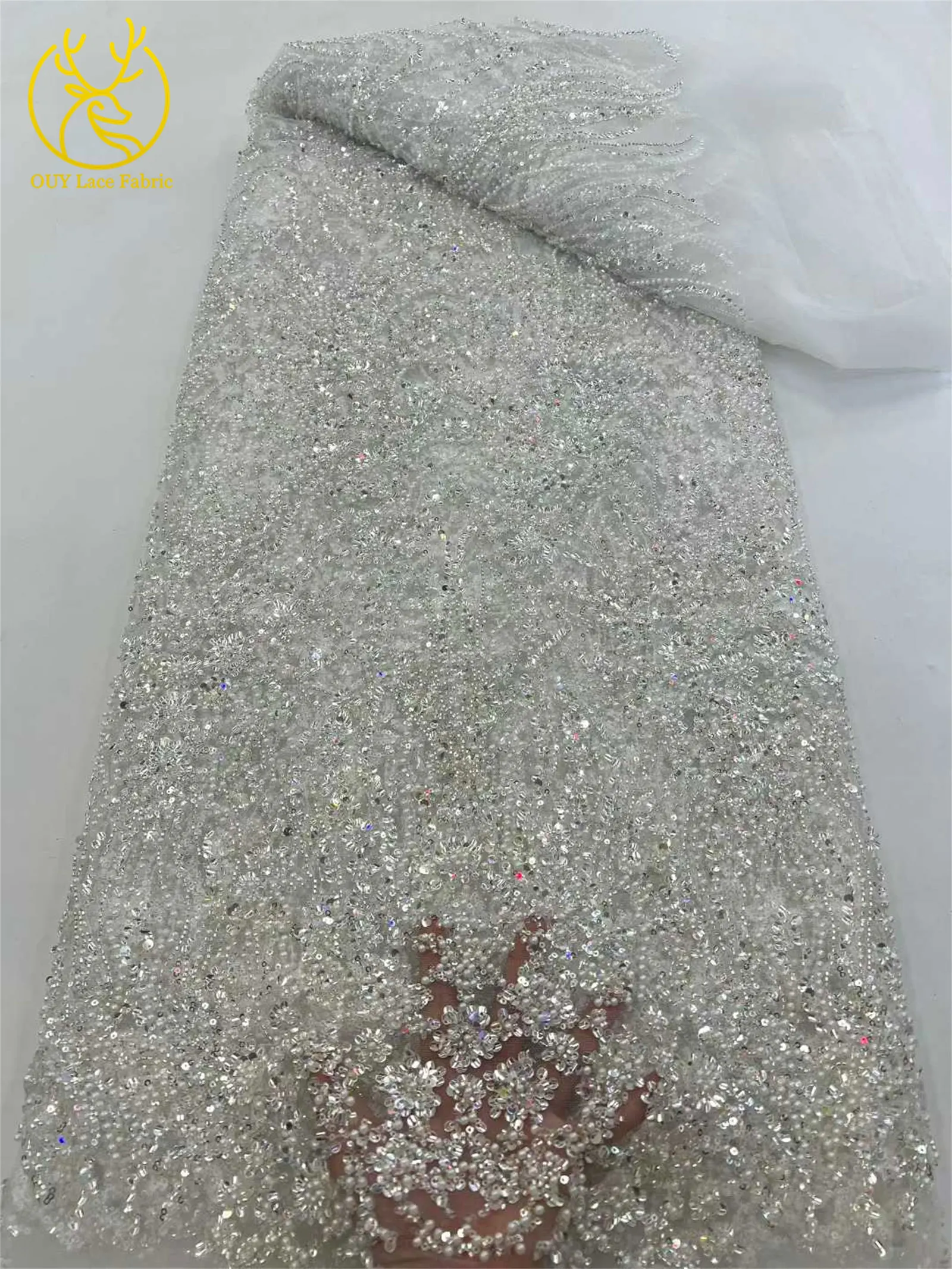 2026 Afrika Bräutigam Perlen-Spitzenstoff 5 Yards Hochwertige Französische Pailletten-Spitze für Braut Hochzeits-Abendkleid Nähen – Detail 14
