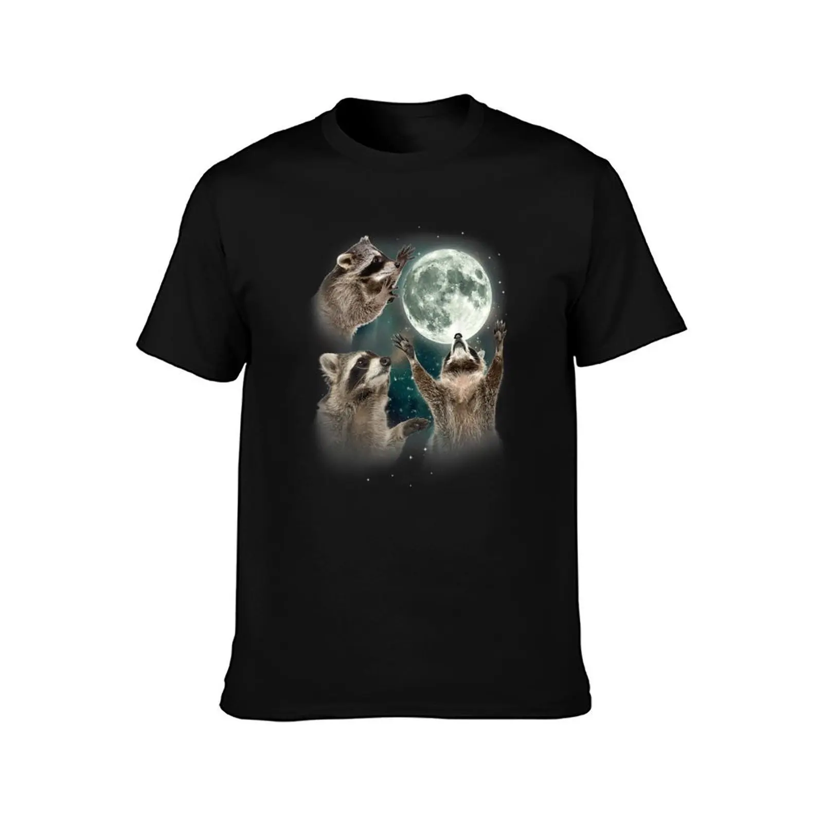 Three Racoons Howling Funny T-Shirt Work Utility Short Sleeve Shirt T-Shirt