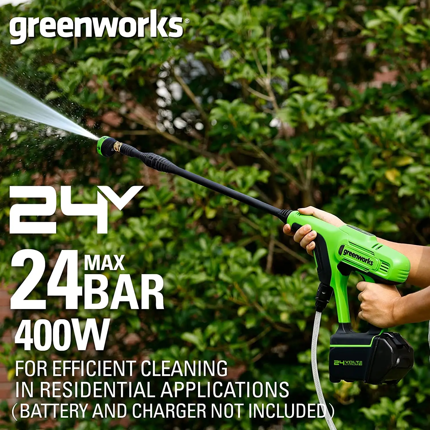 Greenworks 24 220vの高圧クリーナー24Bar 400ワットスプレーガンクリーナー自吸式家庭用ポータブル充電式コードレスワッシャー