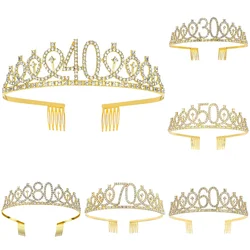 Diadema DE CORONA DE Tiara de cumpleaños para mujer, 30, 40, 50, 60, 70, 80, feliz 30, 40, 50, 60, 70, 80, decoración de fiesta de cumpleaños, regalos