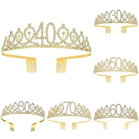 30 40 50 60 70 80 Birthday Tiara Crown Headband for Women Happy 30th 40th 50th 60th 70th 80th Birthday Party Decoration Gifts