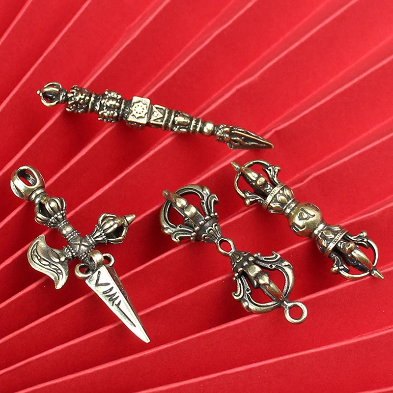 Vintage Copper Vajra Pestle Feng Shui Ornament Religious Collection Buddha Instrument Home Decorations Antique Brass Desk Decor
