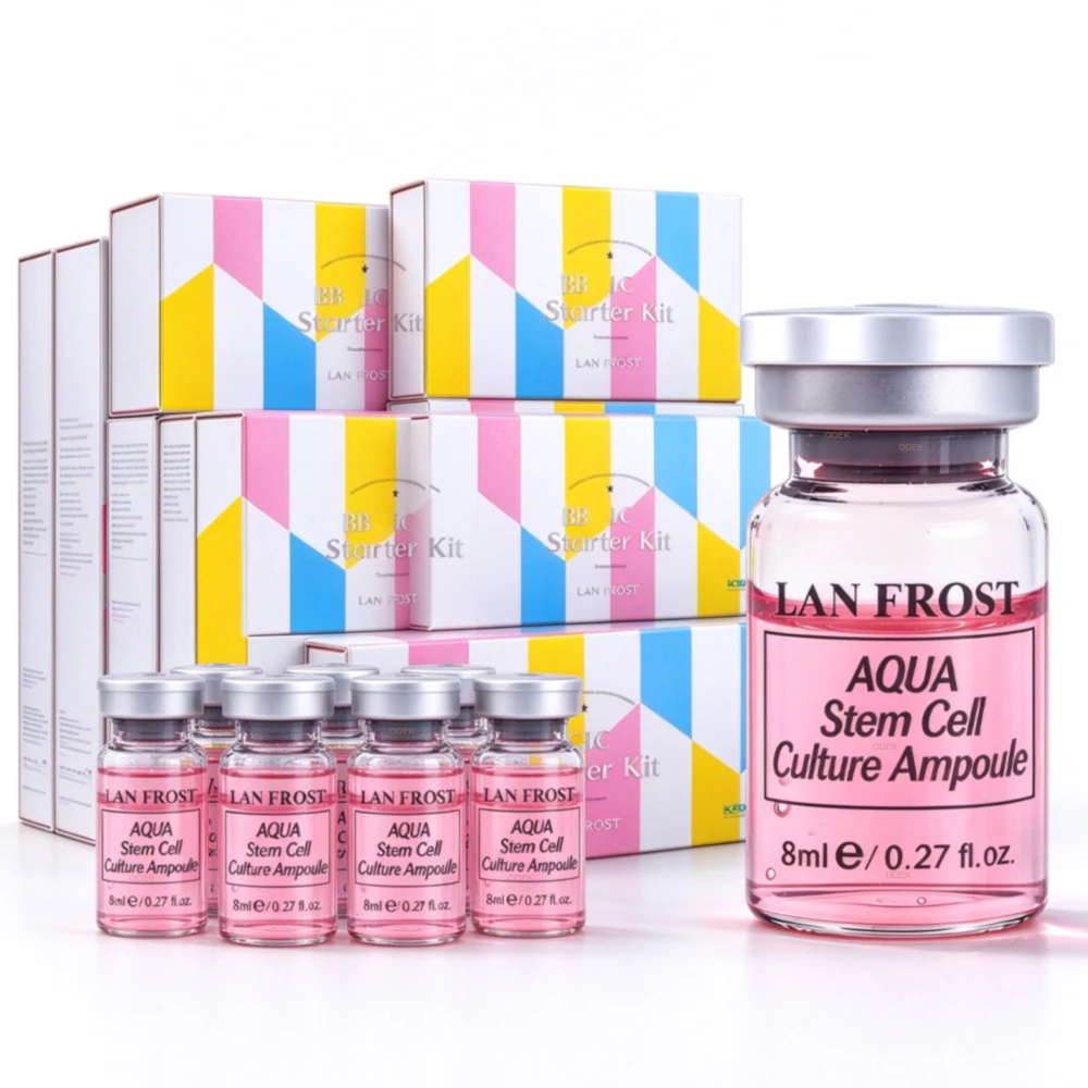 Korea 8ml Aqua Glow Gold Ampoule Skin Booster Serum Skin Brightening Moisturizing Facial 0.3mm Microneedle Serum Kit