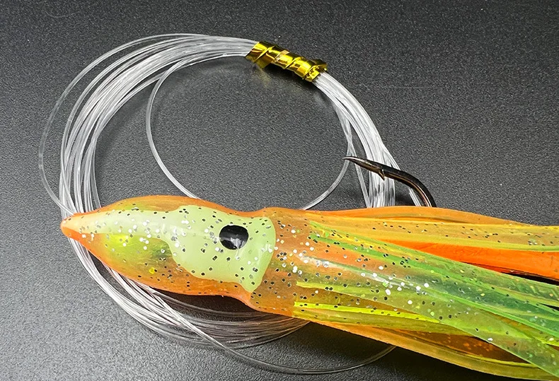 2Pcs Pre‑Rigged Octopus Skirt Lure Soft Silicone Squid Bait With Hook Leader Line Lifelike Saltwater Trolling Sea Fishing Bait - view 5