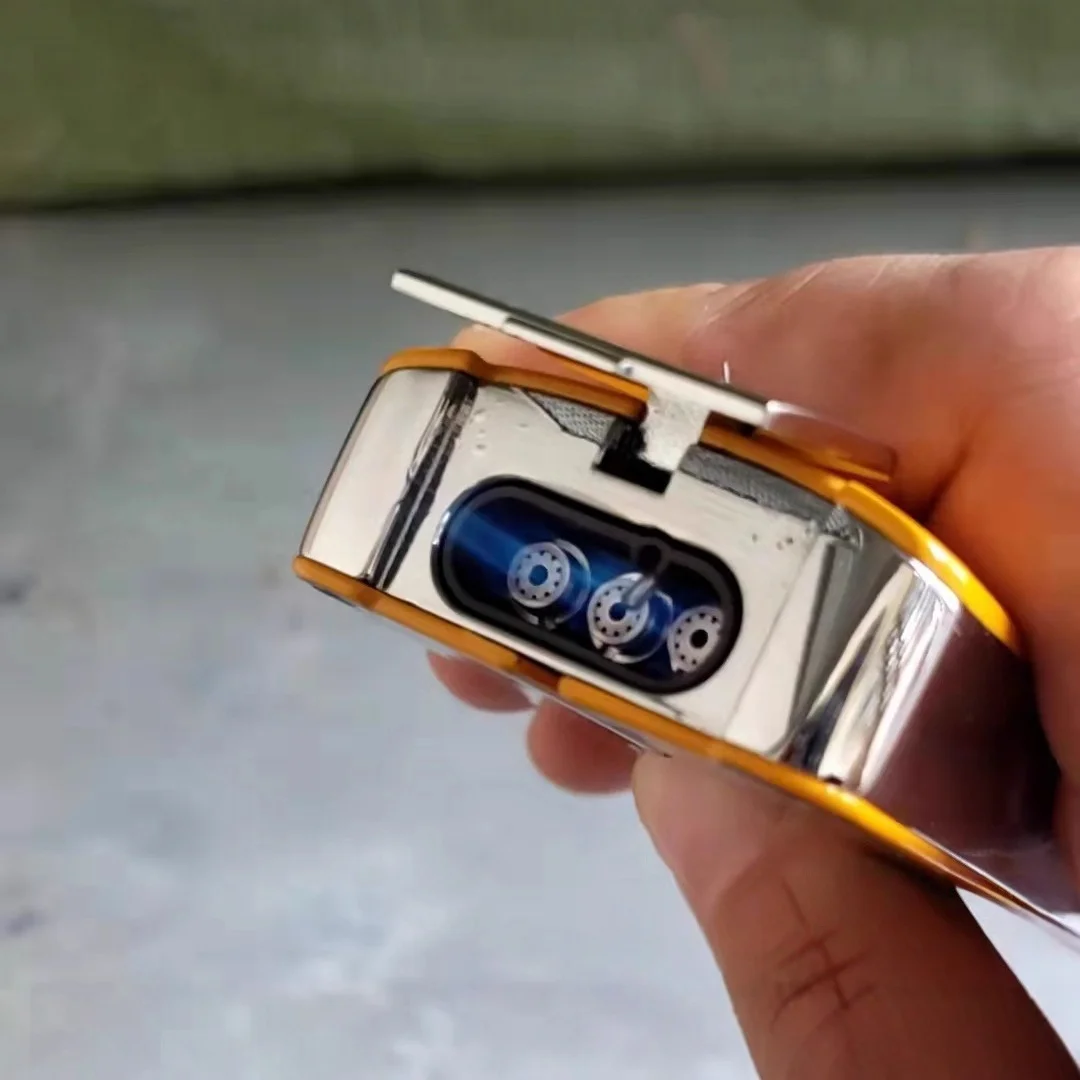 ولاعة غاز البيوتان المعدنية المقاومة للرياح، ولاعة سيجار محمولة بثلاثة لهب باللون الأزرق مع لكمة السيجار، ولاعة سيجار للرجال #1