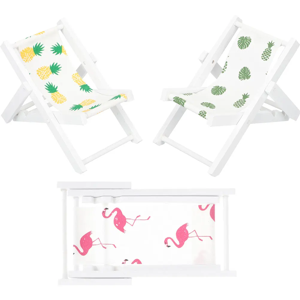 Accesorios para sillas plegables en miniatura, decoración de playa de madera, Material artesanal, diseño único, muebles para casa de muñecas, juguete, 3 uds.