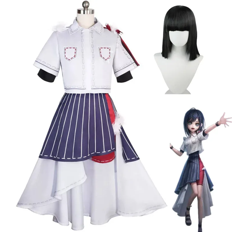 Anime Gioco Identità V Qi Shiyi Antiquario Costume Cosplay Camicia Cappotto Gonna a righe Parrucca Donna Sexy Halloween Natale Suitx;2'a