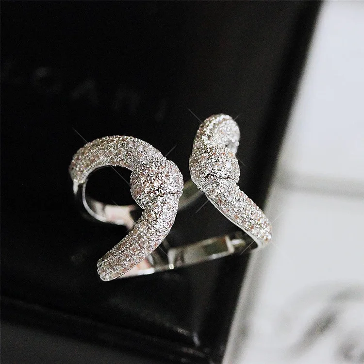 Fashion 925 Sterling Silver Rings For Women Pave Simulated Diamond Ring Finger Resizable Jewelry Girl Gift Wholesale