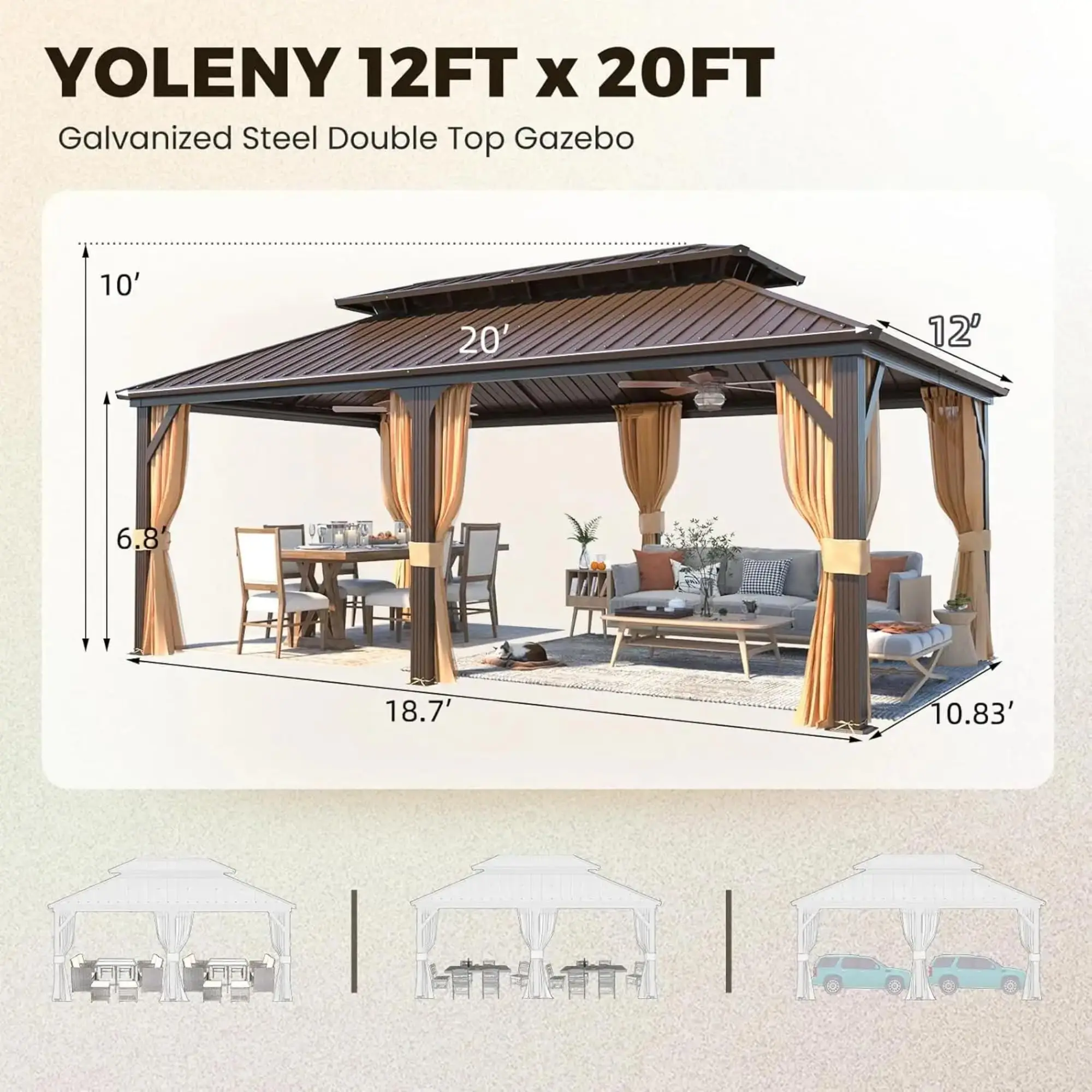 Best Selling Sustainable Waterproof Outdoor Garden Pavilion Aluminum Frame Permanent Pavilion Hardtop Gazebo With Curtain
