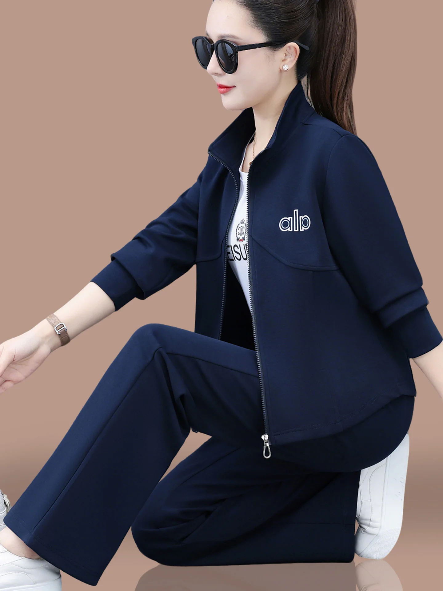 

Повседневный спортивный костюм для женщин: новый модный свободный комплект из двух предметов для бега для мам среднего возраста, удобный, с длинными рукавами