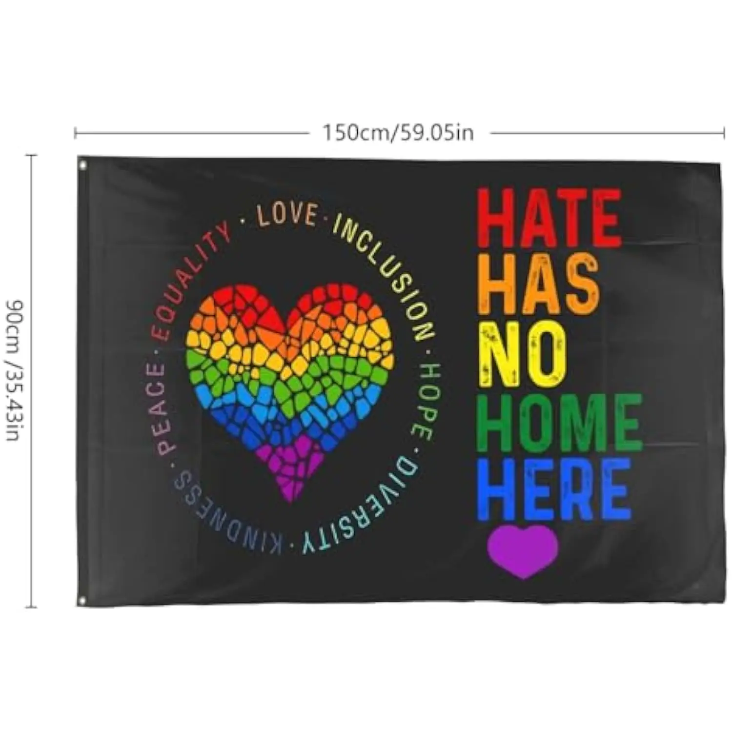 Hate Has No Home Here Pride Heart Flag Durable Polyester Garden Banner For Dorm Room Decor