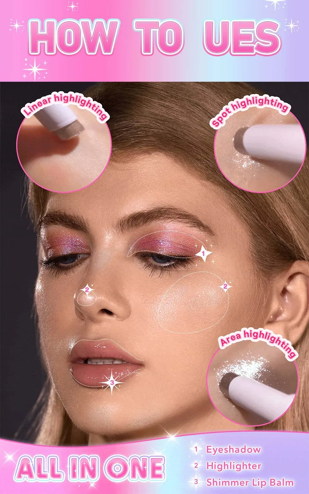 6-color eyeshadow stick set - highlighter with pearlescent glitter and matte effect, waterproof long-lasting makeup, no smudging