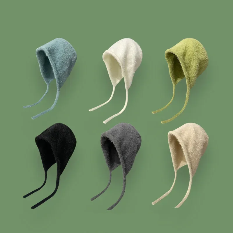 Y2K Cute Beanie Autumn Winter Women Warm Japanese Knit Hat Pile Caps Men Ear Protection Tie Pullover Hat Gorro Bonnet