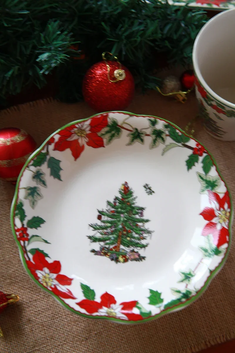 Chubby Rabbit Meijia Exported to Britain Century-Old Ceramic REDLEAF Christmas Tree Series Tray Mug